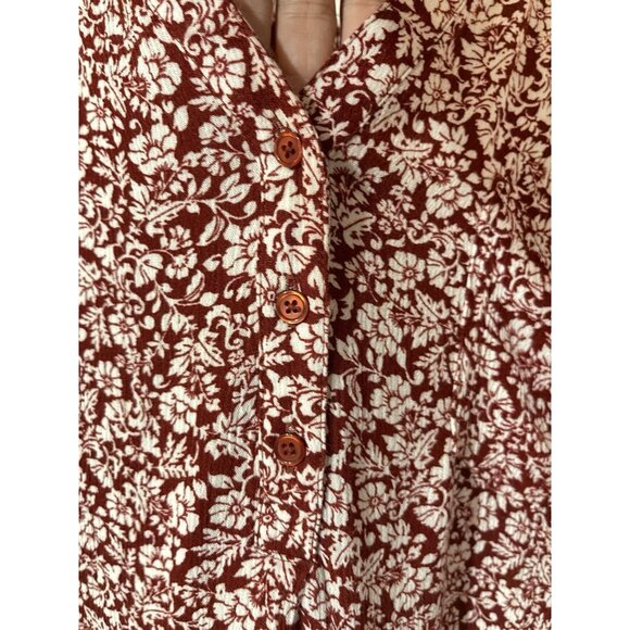 Market & Spruce Shirt Womens Large Floral Button Blouse Maroon White 3/4 Sleeve - Picture 3 of 16